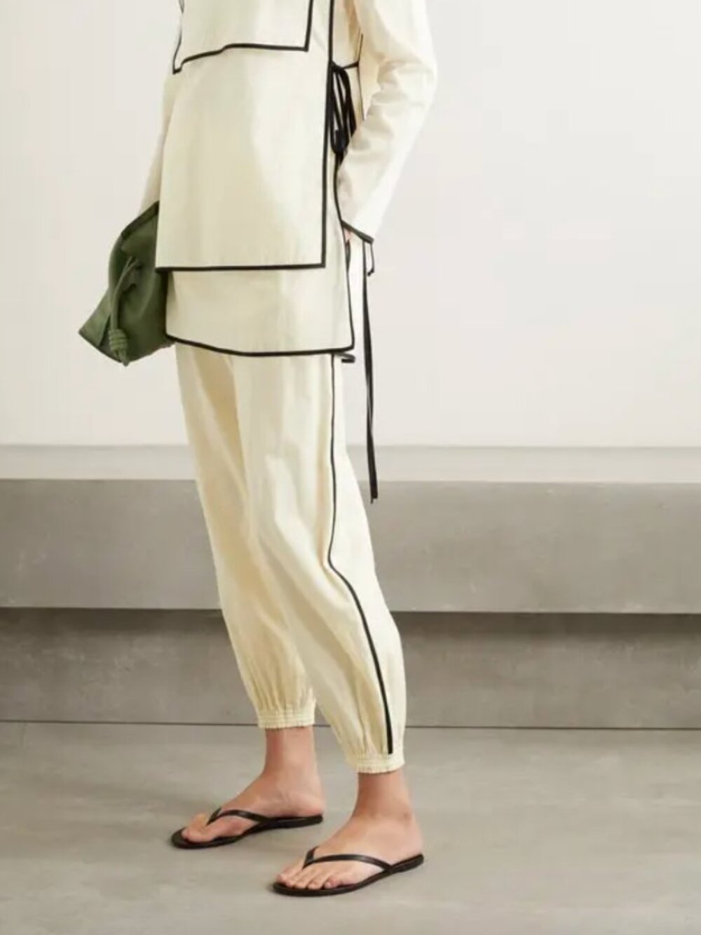 Tory Burch Piped Cotton-Voile Track Pants Cream white XXS